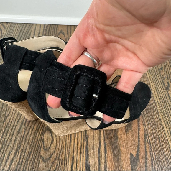 Marc Fisher Black Leather Haely Espadrille Platform Wedges size 7 - Picture 6 of 9